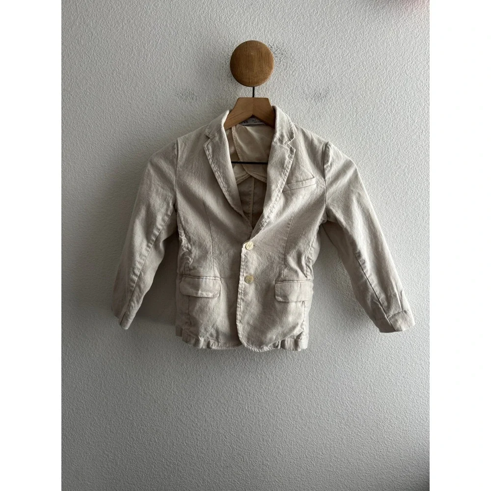 Zara Kids Boys Linen Blend Blazer Jacket Beige Size 7 122cm Formal Wedding